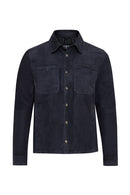 Enzo Men's Navy Shirt Collar Suede Leather Jacket | Derimod Enzo Men's Navy Shirt Collar Suede Leather Jacket | Derimod