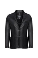 Dominic Men's Black Blazer Leather Jacket | Derimod Dominic Men's Black Blazer Leather Jacket | Derimod