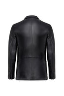 Dominic Men's Black Blazer Leather Jacket | Derimod Dominic Men's Black Blazer Leather Jacket | Derimod