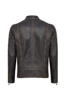 Morant Men's Brown Vintage Slim-Fit Leather Jacket | Derimod Morant Men's Brown Vintage Slim-Fit Leather Jacket | Derimod