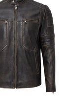 Morant Men's Brown Vintage Slim-Fit Leather Jacket | Derimod Morant Men's Brown Vintage Slim-Fit Leather Jacket | Derimod