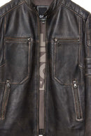 Morant Men's Brown Vintage Slim-Fit Leather Jacket | Derimod Morant Men's Brown Vintage Slim-Fit Leather Jacket | Derimod