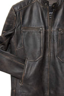 Morant Men's Brown Vintage Slim-Fit Leather Jacket | Derimod Morant Men's Brown Vintage Slim-Fit Leather Jacket | Derimod