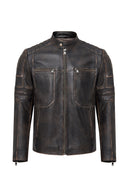 Morant Men's Brown Vintage Slim-Fit Leather Jacket | Derimod Morant Men's Brown Vintage Slim-Fit Leather Jacket | Derimod