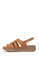 Woman Tan Strappy Thick-Soled Leather Comfort Sandal | Derimod Woman Tan Strappy Thick-Soled Leather Comfort Sandal | Derimod