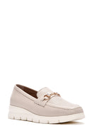 Kadın Krem Tokalı Deri Comfort Loafer | Derimod Kadın Krem Tokalı Deri Comfort Loafer | Derimod