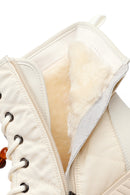 Woman Cream Zip Closure Thick-Soled Charm Fabric Combat Boots | Derimod Woman Cream Zip Closure Thick-Soled Charm Fabric Combat Boots | Derimod