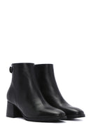 Women's Black Thick Heeled Zippered Leather Boots | Derimod Women's Black Thick Heeled Zippered Leather Boots | Derimod