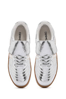 Women's Silver Lace-Up Metallic Sneakers | Derimod Women's Silver Lace-Up Metallic Sneakers | Derimod