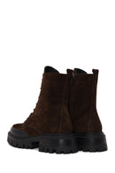 Woman Brown Zip Closure Chunky Heeled Suede Combat Boots | Derimod Woman Brown Zip Closure Chunky Heeled Suede Combat Boots | Derimod
