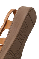 Woman Tan Patterned Thick-Soled Leather Comfort Sandal | Derimod Woman Tan Patterned Thick-Soled Leather Comfort Sandal | Derimod