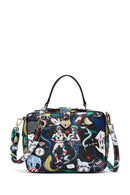 Woman Black Long Strap Printed Shoulder Bag | Derimod Woman Black Long Strap Printed Shoulder Bag | Derimod