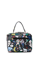 Woman Black Long Strap Printed Shoulder Bag | Derimod Woman Black Long Strap Printed Shoulder Bag | Derimod