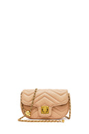 Woman Beige Long Strap Quilted Mini Crossbody Bag | Derimod Woman Beige Long Strap Quilted Mini Crossbody Bag | Derimod