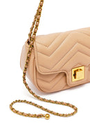 Woman Beige Long Strap Quilted Mini Crossbody Bag | Derimod Woman Beige Long Strap Quilted Mini Crossbody Bag | Derimod