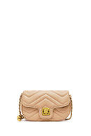 Woman Beige Long Strap Quilted Mini Crossbody Bag | Derimod Woman Beige Long Strap Quilted Mini Crossbody Bag | Derimod