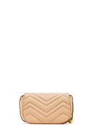 Woman Beige Long Strap Quilted Mini Crossbody Bag | Derimod Woman Beige Long Strap Quilted Mini Crossbody Bag | Derimod