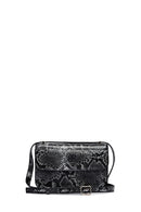 Woman Black Long Strap Patterned Crossbody Bag | Derimod Woman Black Long Strap Patterned Crossbody Bag | Derimod
