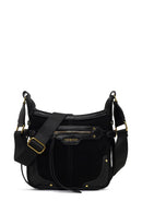 Women's Black Long Strap Suede Leather Crossbody Bag | Derimod Women's Black Long Strap Suede Leather Crossbody Bag | Derimod