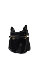 Women's Black Long Strap Suede Leather Crossbody Bag | Derimod Women's Black Long Strap Suede Leather Crossbody Bag | Derimod