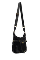 Women's Black Long Strap Suede Leather Crossbody Bag | Derimod Women's Black Long Strap Suede Leather Crossbody Bag | Derimod