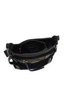 Women's Black Long Strap Suede Leather Crossbody Bag | Derimod Women's Black Long Strap Suede Leather Crossbody Bag | Derimod