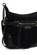 Women's Black Long Strap Suede Leather Crossbody Bag | Derimod Women's Black Long Strap Suede Leather Crossbody Bag | Derimod