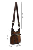 Women's Brown Long Strap Suede Leather Crossbody Bag | Derimod Women's Brown Long Strap Suede Leather Crossbody Bag | Derimod