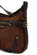 Women's Brown Long Strap Suede Leather Crossbody Bag | Derimod Women's Brown Long Strap Suede Leather Crossbody Bag | Derimod