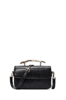 Women's Black Long Strap Patterned Mini Shoulder Bag | Derimod Women's Black Long Strap Patterned Mini Shoulder Bag | Derimod