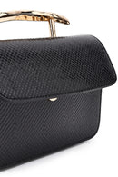 Women's Black Long Strap Patterned Mini Shoulder Bag | Derimod Women's Black Long Strap Patterned Mini Shoulder Bag | Derimod