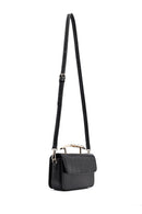 Women's Black Long Strap Patterned Mini Shoulder Bag | Derimod Women's Black Long Strap Patterned Mini Shoulder Bag | Derimod