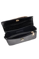 Women's Black Long Strap Patterned Mini Shoulder Bag | Derimod Women's Black Long Strap Patterned Mini Shoulder Bag | Derimod