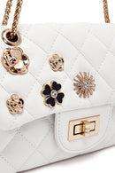 Woman White Long Strap Quilted Shoulder Bag | Derimod Woman White Long Strap Quilted Shoulder Bag | Derimod