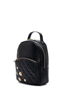 Kadın Siyah Aksesuarlı Kapitone Sırt Çantası | Derimod Kadın Siyah Aksesuarlı Kapitone Sırt Çantası | Derimod