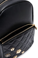 Kadın Siyah Aksesuarlı Kapitone Sırt Çantası | Derimod Kadın Siyah Aksesuarlı Kapitone Sırt Çantası | Derimod