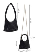 Women's Black Long Strapped Braided Mini Shoulder Bag | Derimod Women's Black Long Strapped Braided Mini Shoulder Bag | Derimod