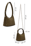 Woman Green Long Strapped Braided Mini Shoulder Bag | Derimod Woman Green Long Strapped Braided Mini Shoulder Bag | Derimod