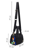 Women's Black Long Strap Charm Fabric Shoulder Bag | Derimod Women's Black Long Strap Charm Fabric Shoulder Bag | Derimod