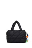 Women's Black Long Strap Charm Fabric Shoulder Bag | Derimod Women's Black Long Strap Charm Fabric Shoulder Bag | Derimod