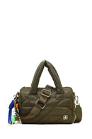 Women's Khaki Long Strap Charm Fabric Shoulder Bag | Derimod Women's Khaki Long Strap Charm Fabric Shoulder Bag | Derimod