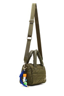Women's Khaki Long Strap Charm Fabric Shoulder Bag | Derimod Women's Khaki Long Strap Charm Fabric Shoulder Bag | Derimod