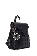 Women's Black Printed Accessorized Backpack | Derimod Women's Black Printed Accessorized Backpack | Derimod