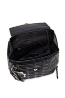 Women's Black Printed Accessorized Backpack | Derimod Women's Black Printed Accessorized Backpack | Derimod