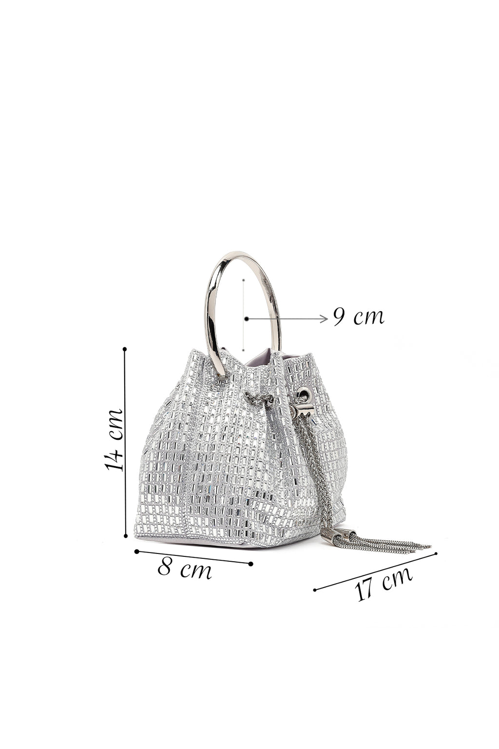 Kadın Gümüş Taşlı Mini Abiye Kol Çantası