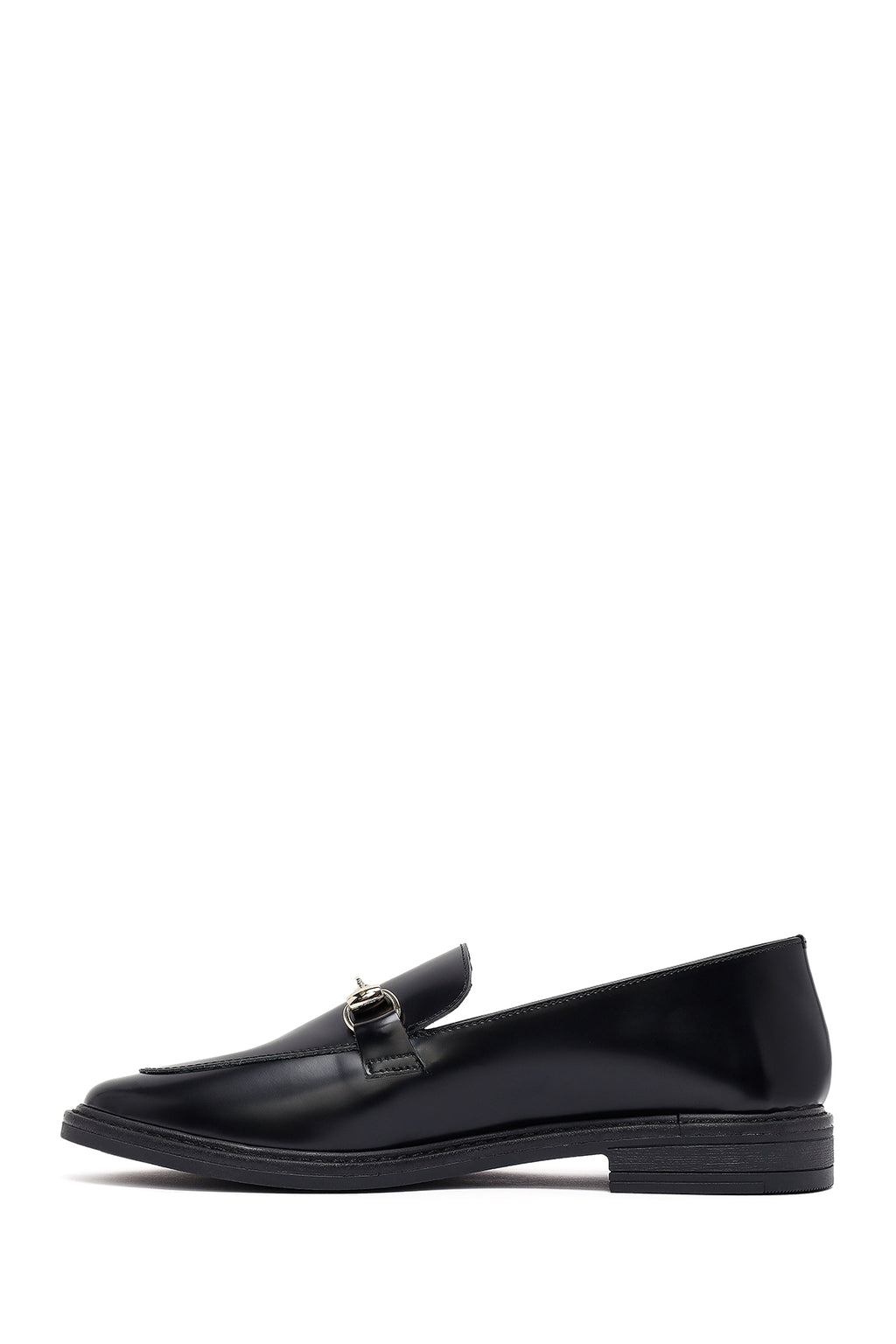 Kadın Siyah Tokalı Deri Maskülen Loafer