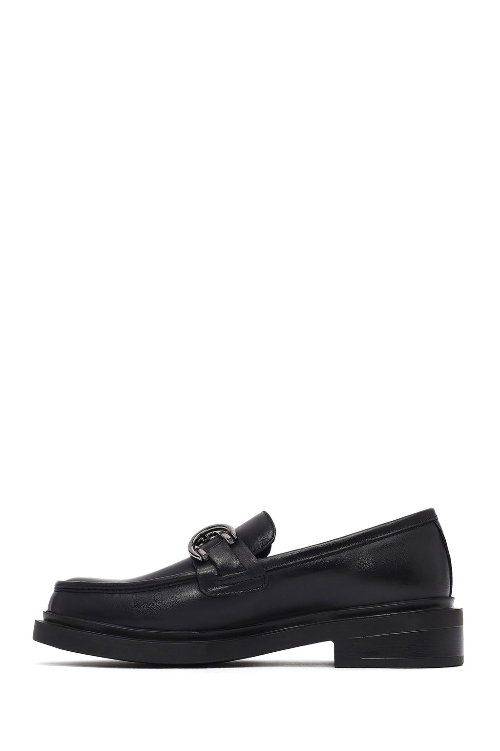 Kadın Siyah Tokalı Deri Maskülen Loafer