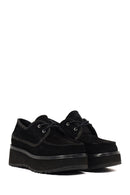 Kadın Siyah Kalın Tabanlı Bağcıklı Süet Deri Teddy Casual Ayakkabı | Derimod Kadın Siyah Kalın Tabanlı Bağcıklı Süet Deri Teddy Casual Ayakkabı | Derimod