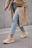 Derimod Zero Kadın Bej Bağcıklı Kalın Tabanlı Kumaş Sneaker | Derimod Derimod Zero Kadın Bej Bağcıklı Kalın Tabanlı Kumaş Sneaker | Derimod