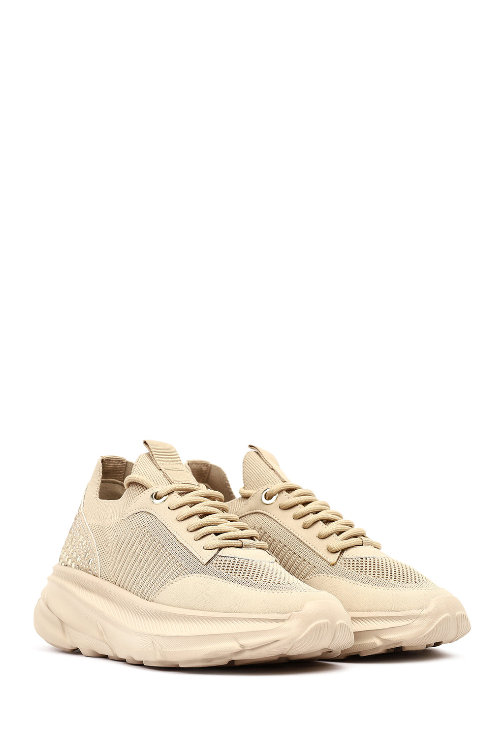 Derimod Zero Kadın Bej Bağcıklı Kalın Tabanlı Kumaş Sneaker